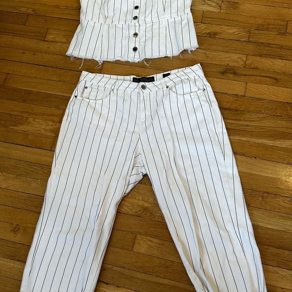 Striped White Pants and strapless top set